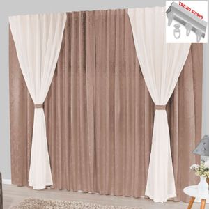 Cortina Bhaly Jacquard E Voal 3,00 X 2,50 Para Trilho Suisso - Bege