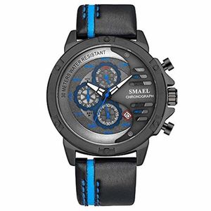 Relógio Pulseira De Couro Sl-9060 à Prova D´ Água Azul