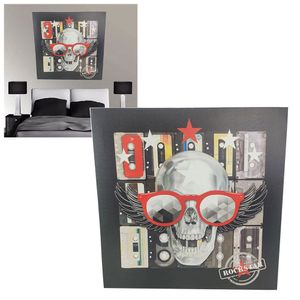 Quadro Caveira Rockstar Moldura 50x50 Banda Musica Enfeite Decoraçao Sala Quarto Parede