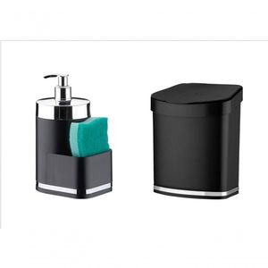 Kit Cozinha 2 Peças Preto Future Lixeira E Porta Detergente