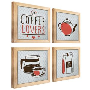 Quadro Cozinha Café Padaria Copa 20X20Cm Kit 4 Un Mel
