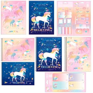 Kit Material Escolar Tilibra Unicórnio Blink Caderno Adesivo