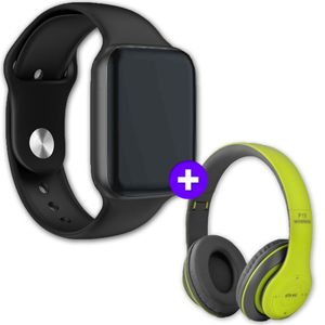 Kit Smartwatch Iwo 8 Preto 44mm Serie 4 + Headphone Verde