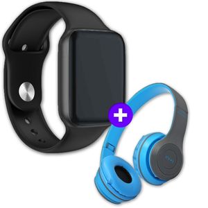 Kit Smartwatch Iwo 8 44mm Preto + Headphone Dobrável Azul