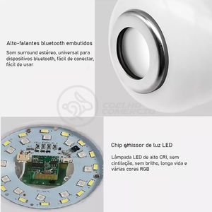 Lâmpada Led 12W E27 Rgb Colorida Com Caixa De Som