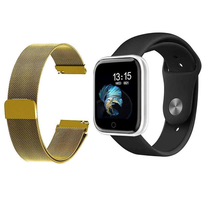 Kit 1 Smartwatch P70 Prata 1 Pulseira Dourada WebContinental