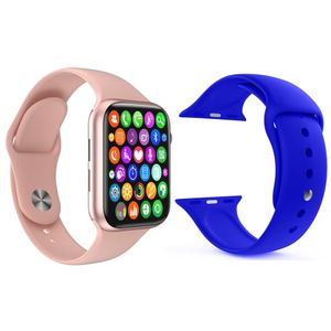 Kit 1 Smartwatch W34 S Rosa + 1 Pulseira Extra Azul Escuro