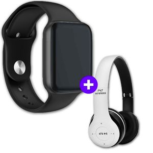 Kit Smartwatch Iwo 8 44mm Preto + Headphone Dobrável