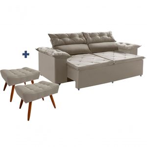 Conjunto Sofá Compact 200cm Molas Espirais Com 2 Puffs