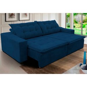 Sofá Amazonas 300cm Retrátil Com Molas Azul