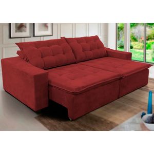 Sofá Amazonas 290cm Retrátil Com Molas Vermelho