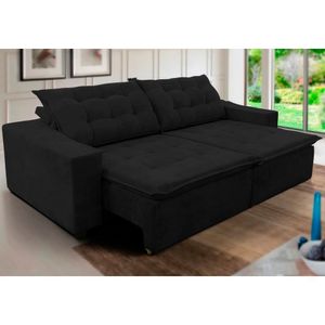 Sofá Amazonas 290cm Retrátil Com Molas Preto
