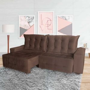 Sofá Euro Retrátil Reclinável 290cm Veludo Light Café