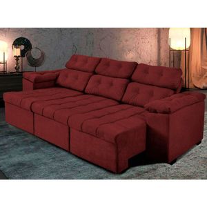 Sofá Itália 250cm Retrátil Reclinável Suede Vermelho
