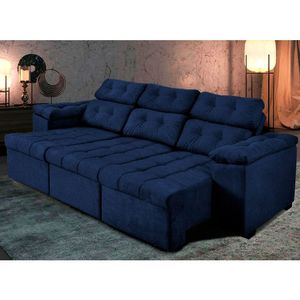 Sofá Italia 210cm Retrátil Reclinável Suede Azul
