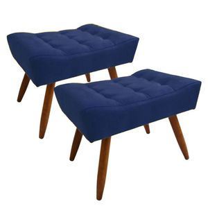 Conjunto 2 Puff Requinte Pés Palito Retangular Azul