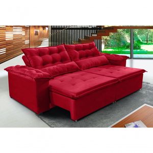 Sofá Top Veneza 210cm Retrátil Com Molas Vermelho - Ws