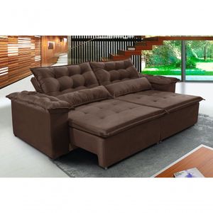 Sofá Veneza 210cm Retrátil Com Molas Marrom - Ws