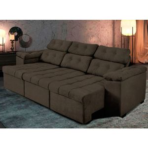 Sofá ítalo 210cm Retrátil Reclinável Suede Velu Marrom
