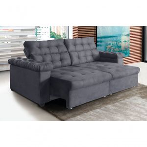 Sofá New Austrália 220cm Retratil Reclinavel Suede Cinza