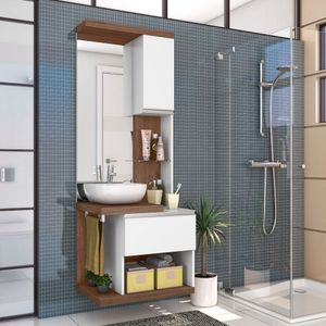 Conjunto Gabinete Armário Para Banheiro Paris Amêndoa