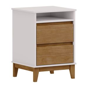 Mesa De Cabeceira Prata 2 Gavetas Nicho Off White - Freijó