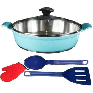 Frigideira Azul Turquesa Alumínio Usinado Talher Luva01 30Cm