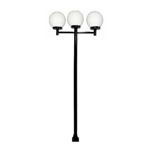 Poste Luminária Triplo Globo P Braço Reto Jardim Preto 300Cm
