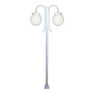 Poste Luminária Globo G Duplo Braço Curvo Baixo Branco 300Cm