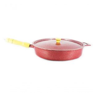 Frigideira Alumínio Craqueada Cabo De Madeira 24Cm Vermelho