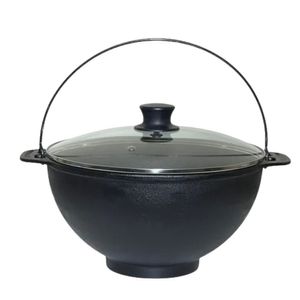 Panela Polenteira De Ferro Fundido Com Tampa Vidro 26Cm 5L