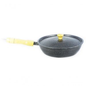 Frigideira Alumínio Craqueada Cabo De Madeira 22Cm Preto