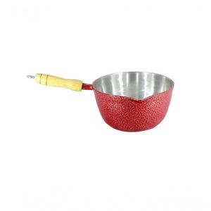 Caçarola Alumínio Craqueada Cabo Madeira 18Cm Vermelho