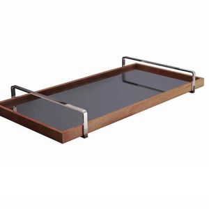 Bandeja Decorativa Espelhada Alça Cromada Cor:Castanho