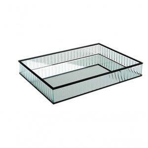 Bandeja Espelhada Vidro Bisotado Retangular Preta 24X14 Cm