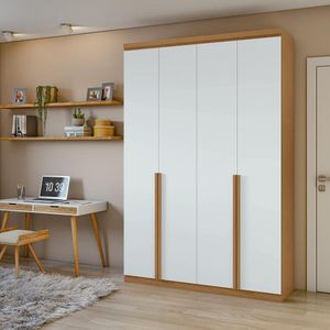 Guarda-roupa Solteiro Alonzo 4 Portas 2 Gavetas Amêndoa Clean/branco Lopas
