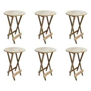 Kit 6 Mesas Bistrô De Madeira Dobrável Para Bar - Sem Pintura / Crua