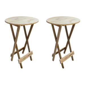 Kit 2 Mesas Bistrô De Madeira Dobrável Para Bar - Sem Pintura / Crua
