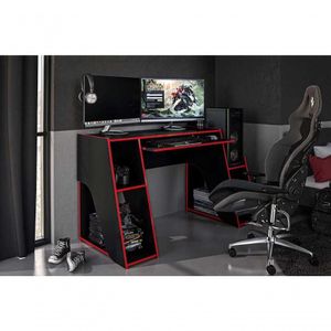 Mesa Gamer Kyoto - Preto/borda Vermelha