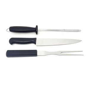 Kit Churrasco Mundial Faca Garfo Chaira 7800-3Ch Master Line 8'' Preto