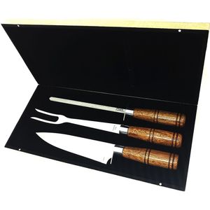 Kit Churrasco Cimo Faca Garfo Chaira 2350/8K3 8'' Cabo Madeira Caixa Mdf