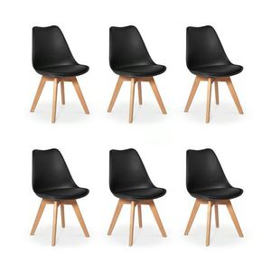 Kit C/6 Cadeiras Leda ? Charles Eames, Saarinen Wood Com Almofada Preta