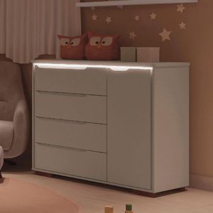 Cômoda Infantil 4 Gavetas Com Led Sloan 100% Mdf Branco - Móveis Estrela Baby