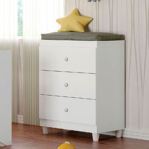 Comoda Branca Infantil 3 Gavetas Gutti Flex Branco Com Rosa Ou Branco Com Azul - Móveis Estrela Baby