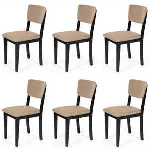 Conjunto 6 Cadeiras De Jantar Estofada Em Madeira Maciça Ella Preto/bege