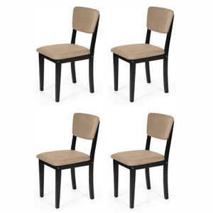 Conjunto 4 Cadeiras De Jantar Estofada Em Madeira Maciça Ella Preto/marrom Claro