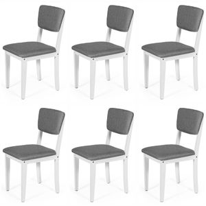 Conjunto 6 Cadeiras De Jantar Estofada Em Madeira Maciça Ella Branco/cinza Escuro