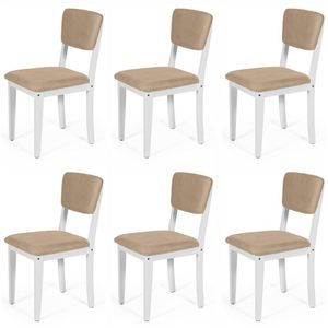 Conjunto 6 Cadeiras De Jantar Estofada Em Madeira Maciça Ella Branco/bege