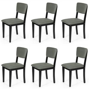 Conjunto 6 Cadeiras De Jantar Estofada Em Madeira Maciça Ella Preto/cinza