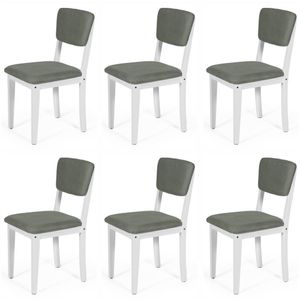 Conjunto 6 Cadeiras De Jantar Estofada Em Madeira Maciça Ella Branco/cinza